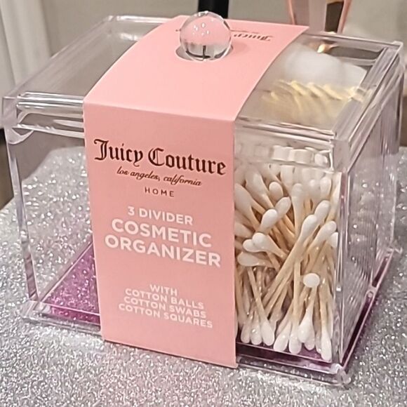 Juicy Couture Acrylic 3Divider Cosmetic Organizer w/Cotton Balls, Swabs, Squares - Picture 2 of 11
